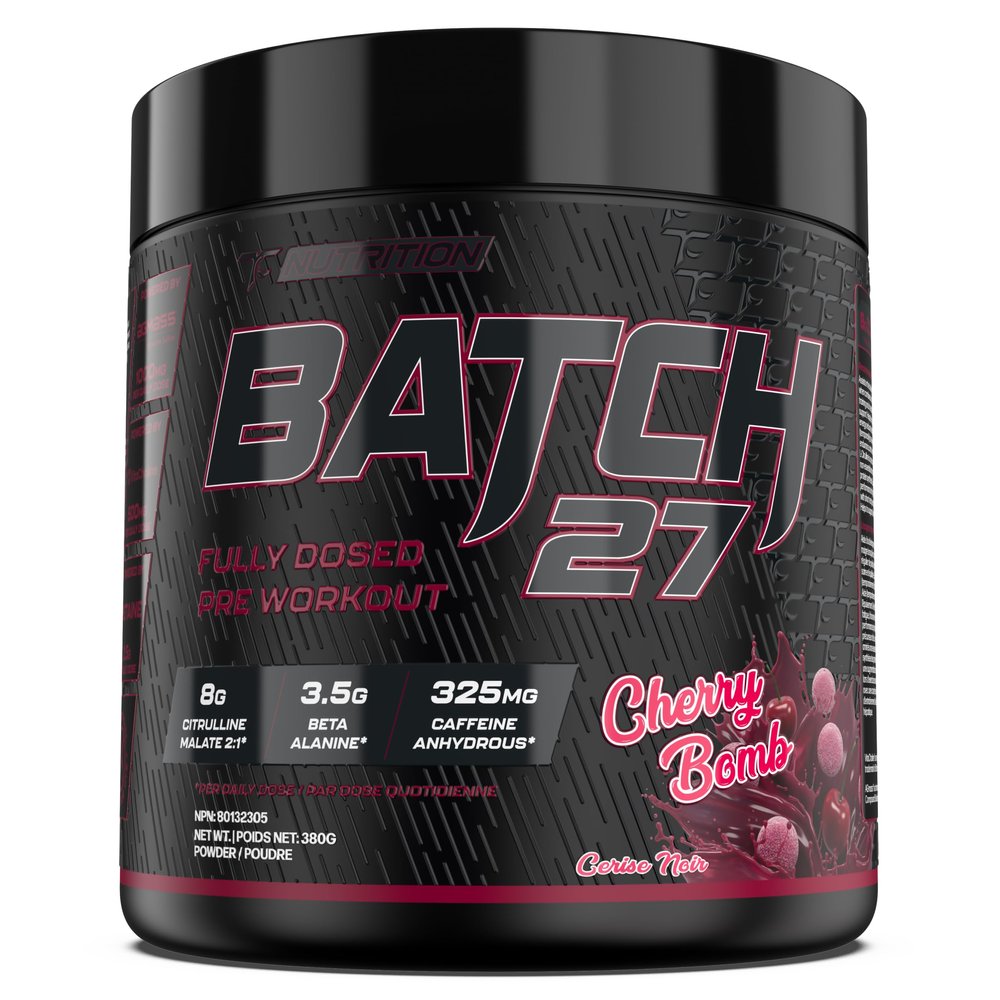 TC Nutrition Batch 27 Pre Workout Powder - 8g Citrulline, 3.5g Beta Alanine, 2.5g Betaine, 325mg Caffeine | Instant Energy, Focus, Pumps, & Strength | Nitric Oxide Booster 20 sv (Cherry Bomb)