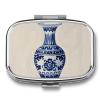 Chinese Blue Porcelain Vase Pill Case Portable Pill Organizer with 2 Compartment Moisture Proof Metal Travel Pill Box Medication, Fish Oil and Supplements view 1