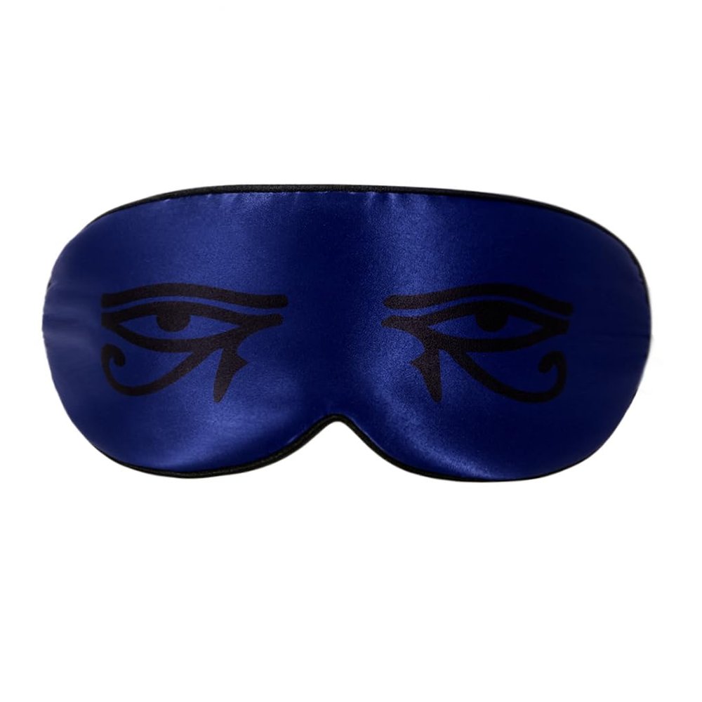 Silk Sleeping Mask Eye Cover for MenWomen Eye Masks for Sleeping Egyptian Eye of Horus Print Adjustable Soft Blindfold with Gift Box(Royal Blue-Adjustable Strap)
