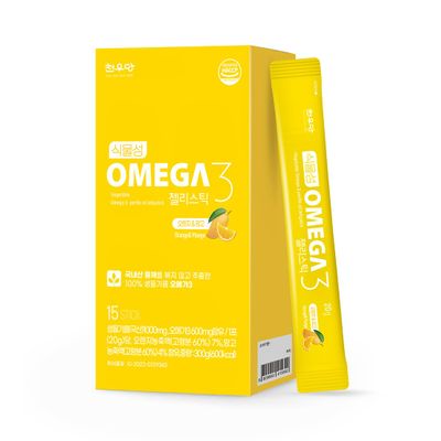 Chunwoodang Plant-Based Omega-3 Jelly Stick with Korean Perilla Oil (0.7 oz x 15 Sticks) (0.7 oz x 15 Sticks, Orange&Mango)