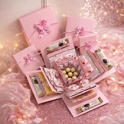4-Layer Explosion Gift Box, 10''x10''x7'' Pink Creative Gift Boxes for Presents, DIY Surprise Gift Box Explosion for Birthday Birthday Easter Mother's Day and Father's Day Anniversaries (Pink)