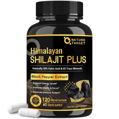 NATURE TARGET Shilajit | Shilajit for Men & Women | Fulvic Acid & Trace Minerals | 500mg Maximum Potency Better Than Shilajit Resin | 120 Capsules
