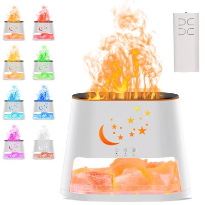 4-in-1 Flame Diffuser Humidifier,8 Colors Flame Essential Oil Diffusers Himalayan Salt Diffuser, Cool Mist Humidifier Ultrasonic Aroma Diffuser for Bedroom Home Decor