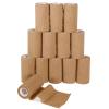 12 Pack Self Adhesive Bandage Wrap, 2 x 5 Yards Cohesive Medical Tape Elastic Grip Tape Black Sports Tape Athletic for Ankle, Wrist Sprains, Pet First Aid (12pcs-Brown, 4 Inch) view 1