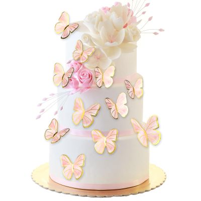 100 Pcs Butterfly Cupcake Toppers, Pink Gold Cake Decorations, Pink Butterfly Cake Decorations for Women Wedding Birthday Party Decoration, Mixed Size