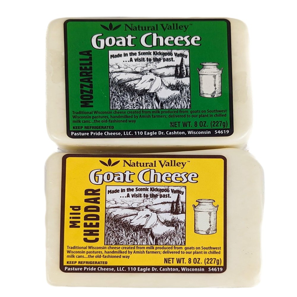 Amish Country Mozzarella (2 x 8 oz) and Mild Cheddar Goat Cheese (2 x 8 oz)