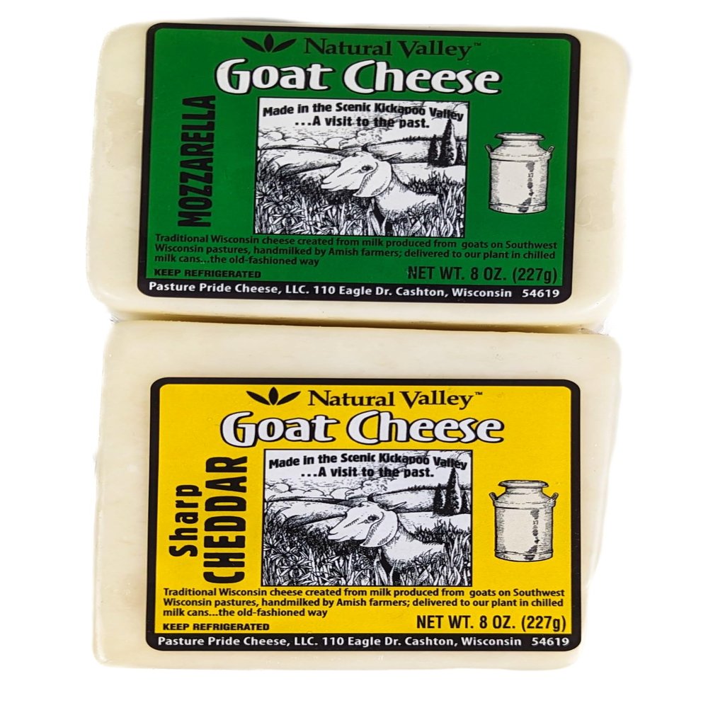 Amish Country Goat Cheese Mozzarella (8 oz) and Sharp Cheddar (8 oz)
