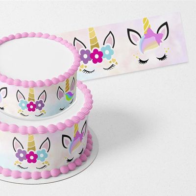 Cakecery Floral Unicorn Face Pattern Edible Icing Image Cake Border Strips Decoration Frosting Sheet Strips