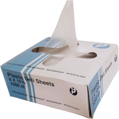 10,000 Count - 6" x 10 3/4" Deli Plastic Sheets, Pack of 1000 Interfolded Clear Food Wrap Sheets Greaseproof, Waterproof, Non-Absorbent, Freezer Safe, Disposable for Food & Bakery Use