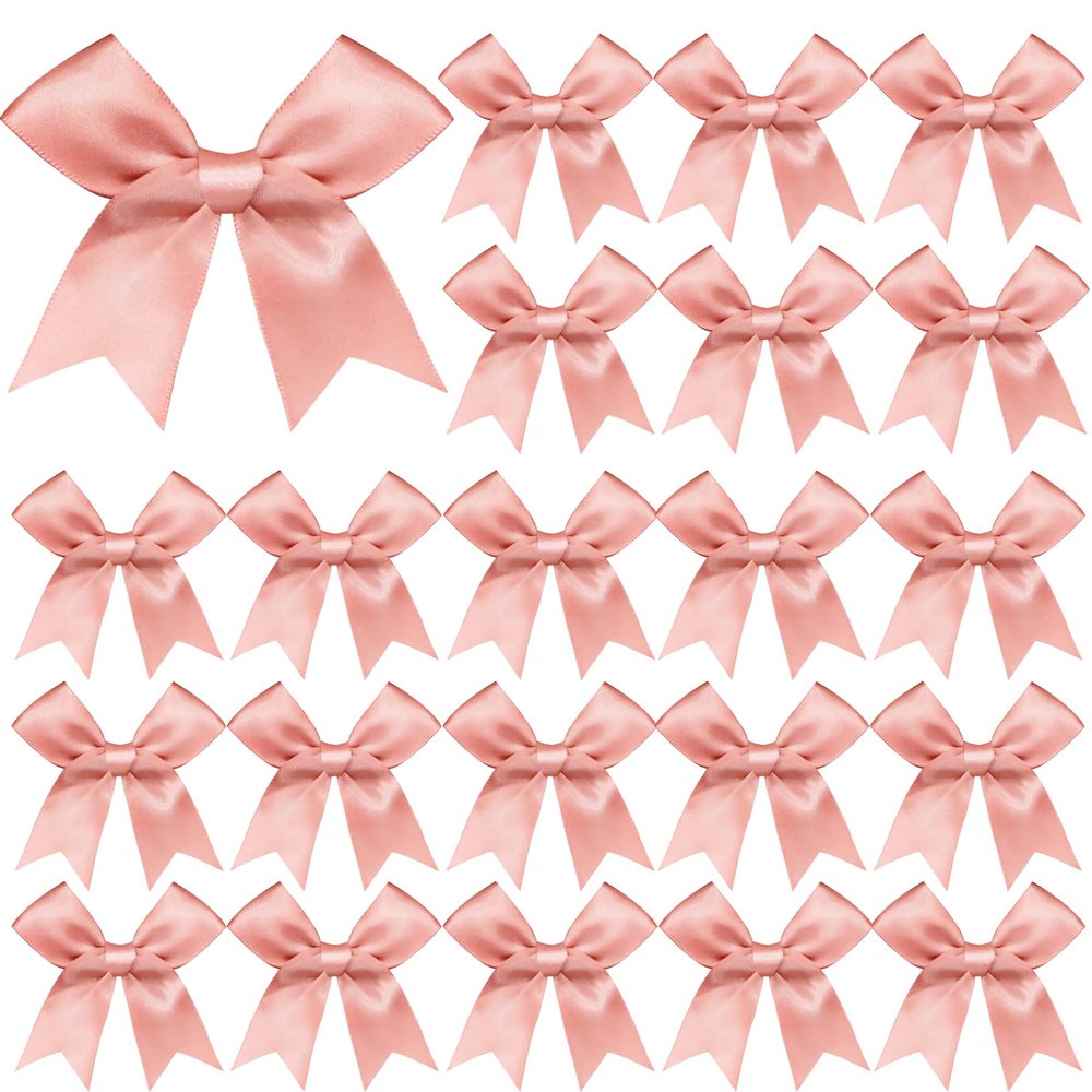 50 Pieces Gift Wrap Bows Premium Satin Ribbon Bows 3.3 Inch Craft Bows for Gift Wrapping DIY Treat Bags Holiday Gifts Bag Party Decorations, Wedding Decor Christmas Birthday Presents (Rose Pink)