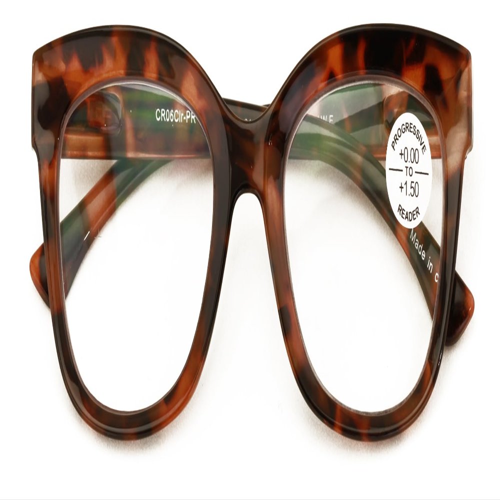 V.W.E. Women Large Oversized Progressive Clear Bifocal Reading glasses - No Line or Bubble - Zero Power on Top Wide Reader (Tortoise, 3.25, x)