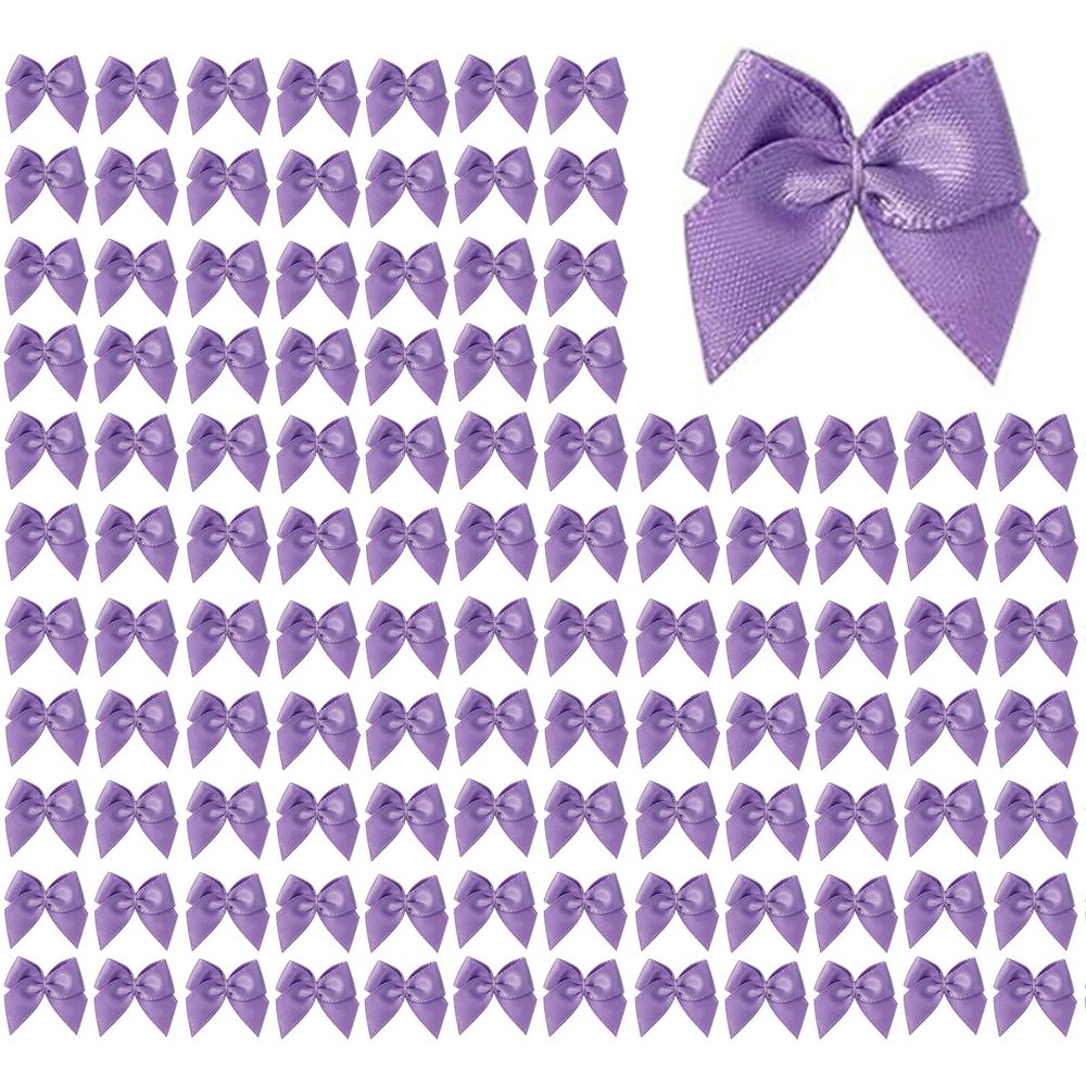 100 Pcs Mini Bows, 1 Inch Satin Ribbon Bows for Crafts, DIY Sewing, Wedding, Party Decorations, Gift Wrapping, Hair Accessories & Appliques (Lilac)