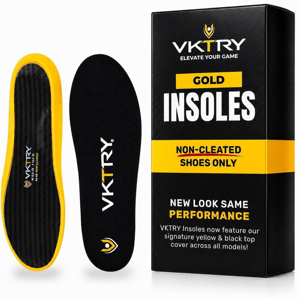 VKTRY Gold Basketball Insoles for Non-Cleated Shoes - Carbon Fiber Performance, Customized Athletic Inserts for Volleyball, Running & More | Shock Absorption US M11.5-12, W13.5-14, (120lbs Below)