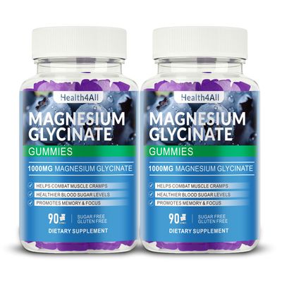 Magnesium Glycinate Gummies 1000mg, High Absorption Sugar Free Magnesium Potassium Supplement for Relaxation, Stress Relief, and Sleep Support for Adults & Kids - 180 Blueberry Gummies