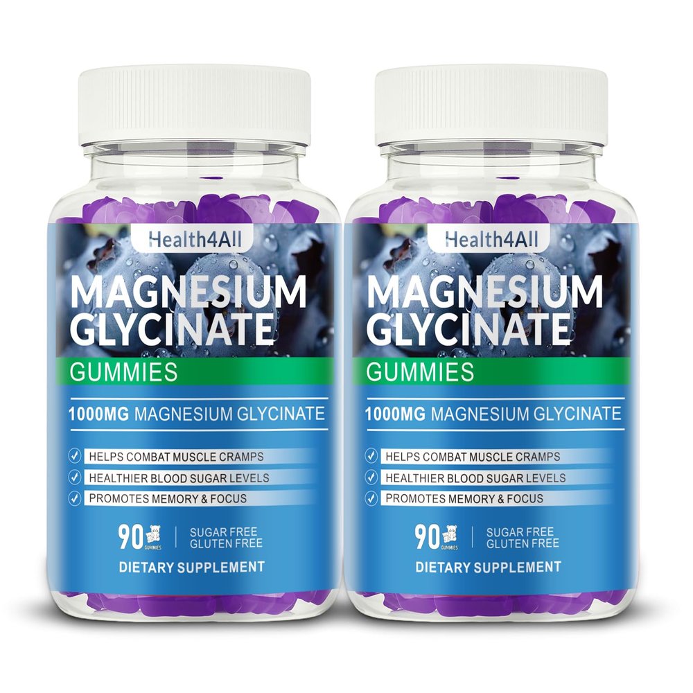 Magnesium Glycinate Gummies 1000mg, High Absorption Sugar Free Magnesium Potassium Supplement for Relaxation, Stress Relief, and Sleep Support for Adults & Kids - 180 Blueberry Gummies