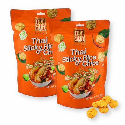 Chao Sua Thai Sticky Rice Chips Tom Yum Kung (Goong) Flavored 3.17 Oz. (Pack of 2)