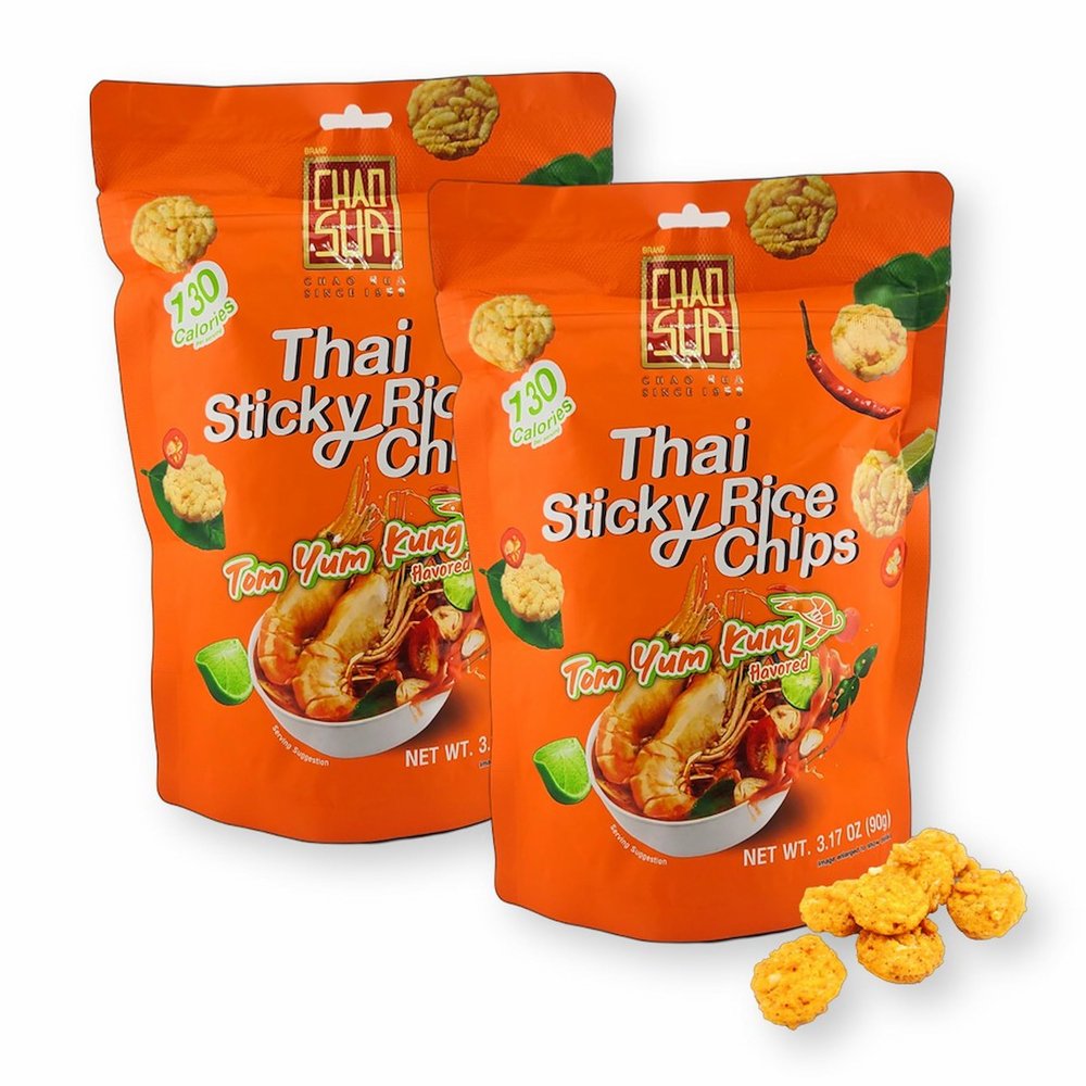 Chao Sua Thai Sticky Rice Chips Tom Yum Kung (Goong) Flavored 3.17 Oz. (Pack of 2)