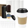 16 oz Coffee Cups + 16 Extra Cups Bulk Disposable To-Go Paper Cups with Lids and Sleeves for Hot Beverage, Chocolate, Cocoa, Office Supplies, Coffee Bar Accessories (100 Pack + 16 Extra Cups, White) view 1