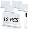 12 PCS Food Labels for Party Buffet - Ohmique Silvery Food Signs for Buffet, Acrylic Rectangle Mini Signs with Base & 2 Markers, Reusable Party Wedding Retail Table Labels (3.9"x3") view 1