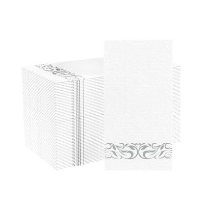 200 Pack Disposable Paper Napkins, Linen-Feel Paper Hand Towels, Elegant White Napkins with Silver Design for Kitchen, Wedding, Parties, Dinners or Events (12" x 17")