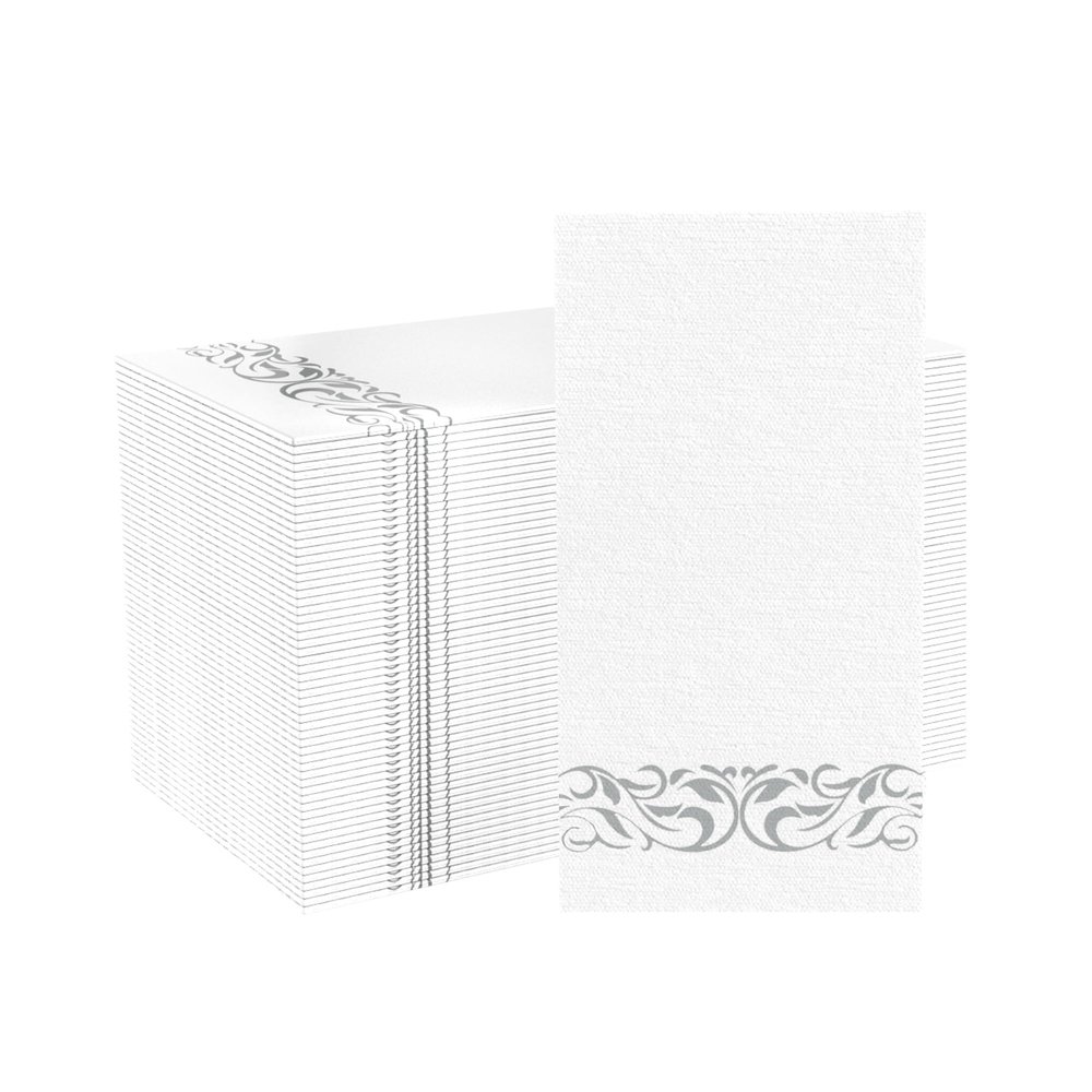 200 Pack Disposable Paper Napkins, Linen-Feel Paper Hand Towels, Elegant White Napkins with Silver Design for Kitchen, Wedding, Parties, Dinners or Events (12" x 17")
