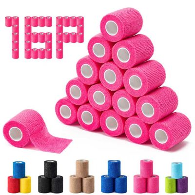 16 Pack Self Adhesive Bandage Wraps,2" X 5 Yards Non-Woven Elastic Cohesive Bandage Wrap, Color Athletic Tape for Wrist, Vet Wrap, Ankle Tape (Pink)