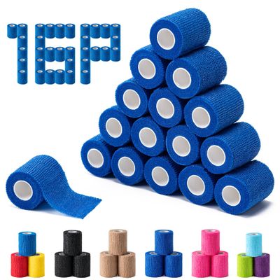 16 Pack Self Adhesive Bandage Wraps,2" X 5 Yards Non-Woven Elastic Cohesive Bandage Wrap, Color Athletic Tape for Wrist, Vet Wrap, Ankle Tape (Blue)