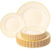 Lullaby 60PCS Light Yellow Scalloped Plastic Plates, Disposable Elegant Plates Include 30pcs Dinner Plate 10.25", 30pcs Plastic Dessert Plate 7.5", Perfect for Wedding and Party view 1