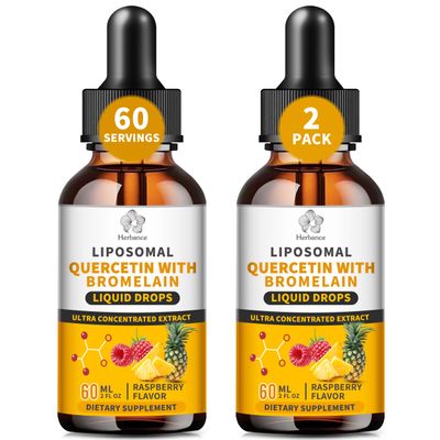 (2 Pack) Liposomal Quercetin with Bromelain Liquid Drops for Kis & Aldult- Higher Absorption, Quercetin Supplements 700mg w. Bromelain Elderberry Zinc Vitamin C for Immune, Heart, Antioxidant Support