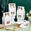AHANDMAKER 20pcs Bowknot House Shaped Gift Boxes Candy Boxes with Tan Polyester Ribbon Wedding Favor Packing Decoration White Gable Bakery Packaging for Party Ornament Container Gift Giving view 4