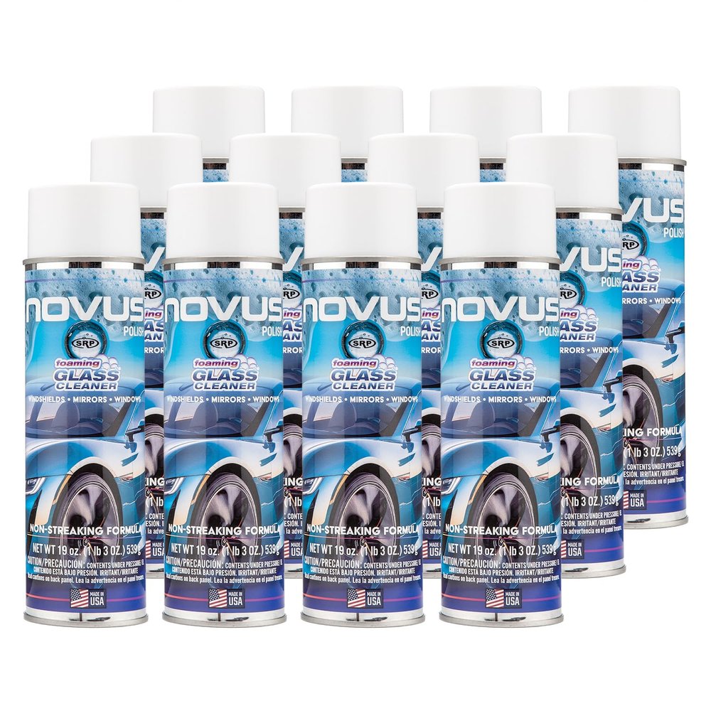 NOVUS 1802 | Glass Cleaner Spray | Powerful Foaming Glass Cleaner, Streak-Free Shine for Home and Auto | Safe for All Glass Surfaces - 19 Ounces (12 Pack)