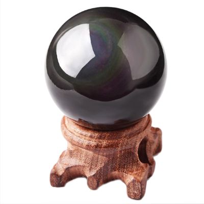 HSDXBA Natural Rainbow Eye Black Obsidian Crystal Sphere Healing Gemstone Ball Divination Witchcraft Meditation Ornaments Home Decorations,Diameter 3.1"