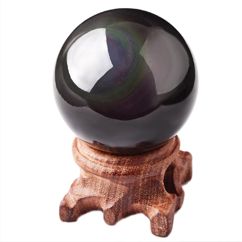 HSDXBA Natural Rainbow Eye Black Obsidian Crystal Sphere Healing Gemstone Ball Divination Witchcraft Meditation Ornaments Home Decorations,Diameter 3.1"