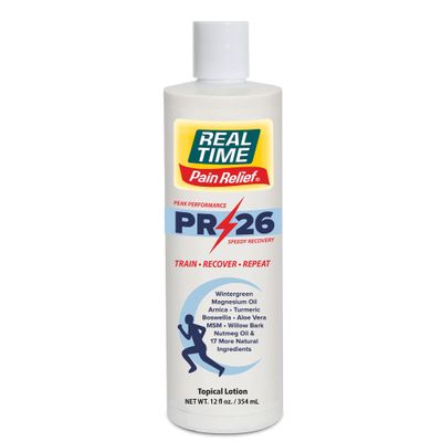 PR-26 by Real Time 12 fl oz Recovery Topical Lotion for Athletes - 26 Natural Ingredients Including Arnica, Magnesium Oil, Turmeric - Pre & Post Workout Muscle + Joint Rub for Your Athletic Lifestyle