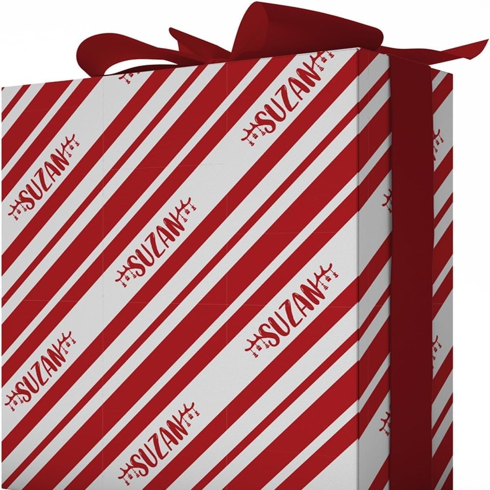 Christmas Candy Cane Stripe Paper Gift Wrap | Name Personalized Gift Wrapping Paper Roll | Unique Holiday Christmas Presents for Kids and Adults (Bold Red, 24"x72"(6ft))