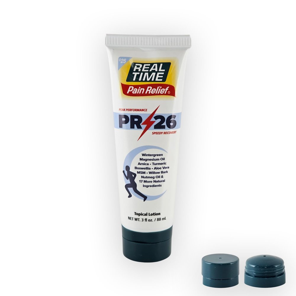 PR-26 by Real Time 3 fl oz Recovery Topical Lotion with Glide for Athletes - 26 Natural Ingredients: Arnica, Magnesium Oil, Turmeric - Pre & Post Workout Muscle + Joint Rub for Athletic Lifestyle