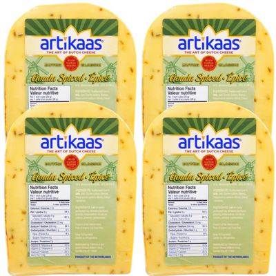 Artkaas Mild Spiced Gouda Cheese with Cumin Seeds 4 PreCut Portions | SemiHard Dutch Style
