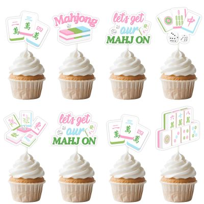 Sursurprise Mahjong Party Decorations, 24PCS Lets Get Our Mahj-ON Cupcake Toppers for Birthday Game Celebration Party Supplies