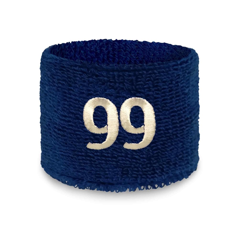Couver Unisex Blue Sports/Athletic with Number Embroidery Sweat Wristband, Number 99, 3.15" W x 9" L, 1 Piece