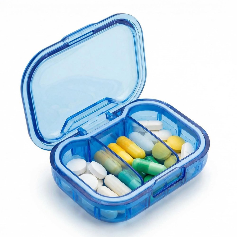 1 Pack Travel Pill Organizer for Purse, 3 Compartment Pill Organizer for Travle, Compact Mini Pill Case for Travle, Small Pill Box for Purse, Pocket Pill Case, Pill Box Compact