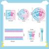 101PCS Party Plates Supplies Kit for Gender Reveal,Boy or Girl Birthday Party,Baby Shower Pink and Blue Disposable plates,Napkins,tablecloth,Paper Cups, fork,Serves 20. view 2
