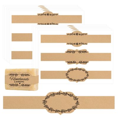 Brown Blank Kraft Soap Labels 120pcs Handmade Soap Wrap Tags Paper Soaps Sleeves Covers Tape for Homemade Soap Packaging Supplies (Decorated)
