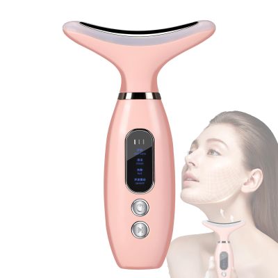 SHJBJRJ 2-in-1 Facial & Neck Relaxation DeviceGentle WarmingAmbient LED LightsSonic MassagePortable Design (Pink)