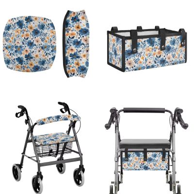 Uacyareni Floral Pattern Rollator Walker Seat and Backrest Covers with Under Seat Storage Bag for Seniors Adults Washable Rollator Walker Accessories 3 Pcs