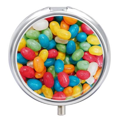 Jelly Bean Candies Colorful Mini Pill Case with 3 Compartments Portable Decorative Pill Organizer for Travel Unique Gift