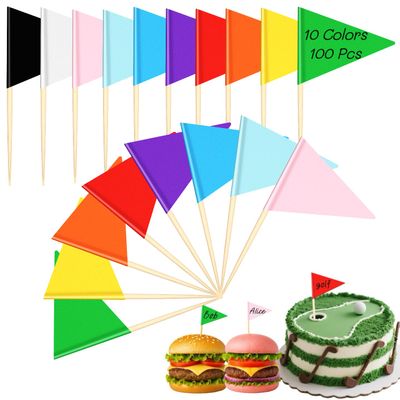100 PCS Colorful Toothpick Flags 10 Assorted Colors Mini Triangle Sticks with Writable Surface, Blank DIY Flags for Cupcake, Fruit, Cheese, Golf Markers & Custom Party Decorations