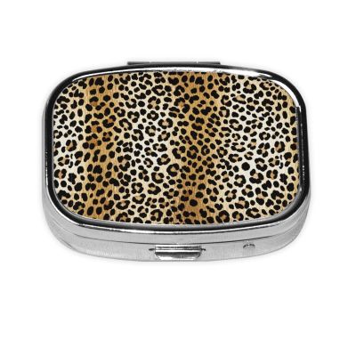 Travel Pill Case Organizer Pocket-Sized Vitamin Holder Fish Oil Container Men Women On-The-Go, Animal Leather Cheetah Skin Gold Leopard Print