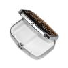 Metal Pill Box AM/PM Compartments Small Medicine Organizer Supplements Case Travel Essential, Rose Gold Glitter Black Cheetah Leopard Print view 2