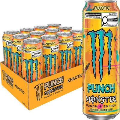 Monster Energy Punch Khaotic Energy Drink, 16 Fl Oz (Pack of 12)