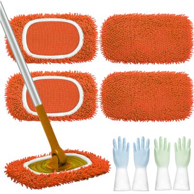 2025 Upgraded Reusable Mop Pads for Swiffer, 4/8/12 Pcs Washable Reusable Microfiber Mop Pads, Replacement Covers Suitable for Wet and Dry Cleaning of Various Floor Surfaces (Orange,8)